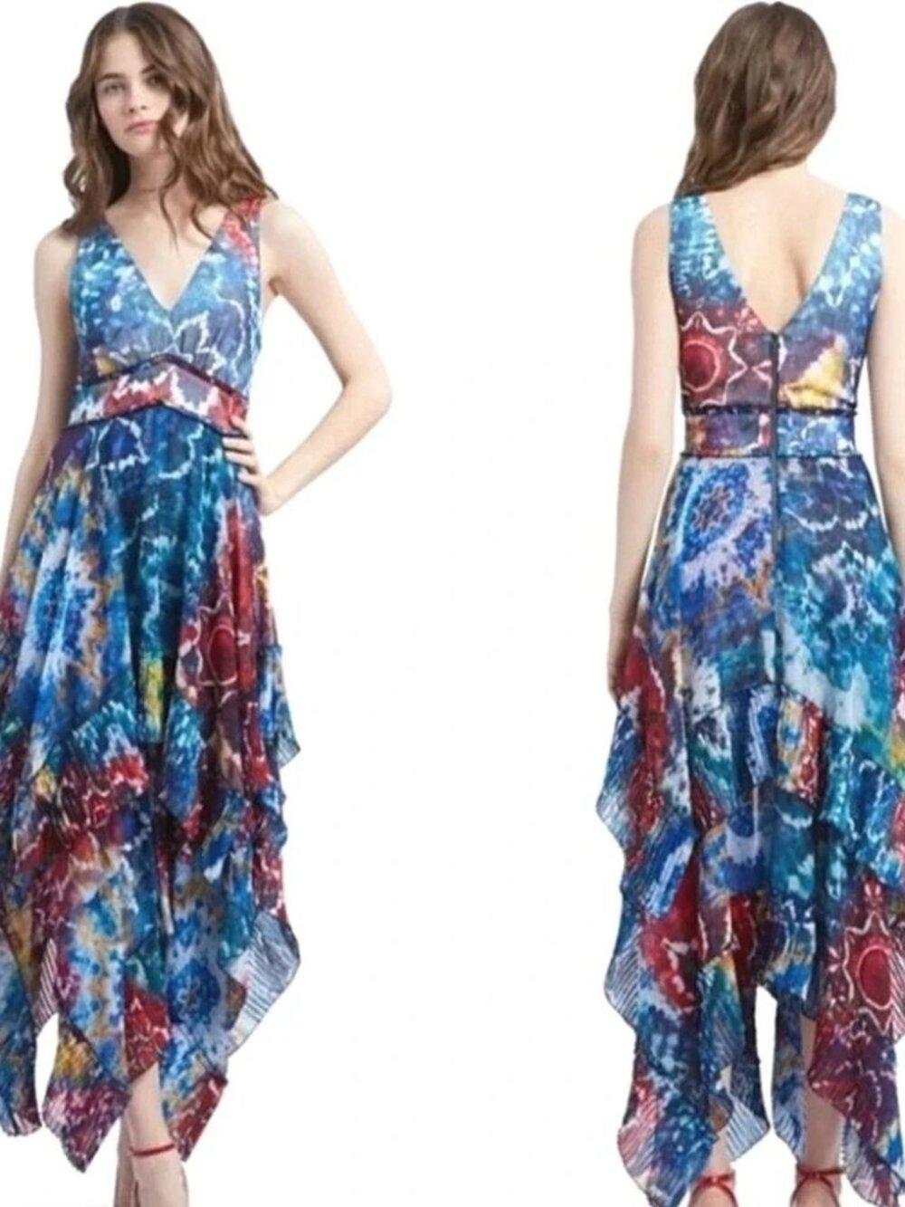 NWT Alice + Olivia Ilia Tie-Die Kaleidoscope Layered Handkerchief Dress Size 8 - Picture 5 of 5